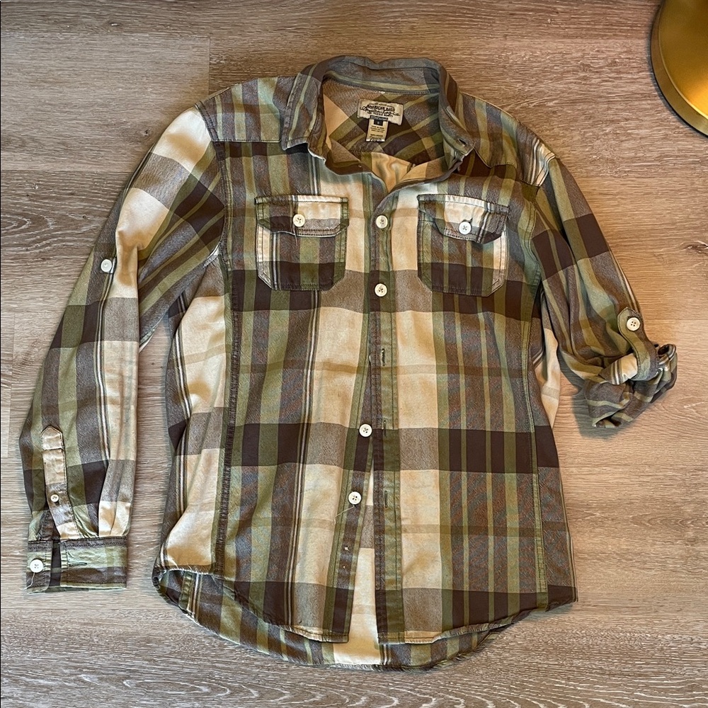 American Eagle Outfitters Green and Brown Plaid Shirt